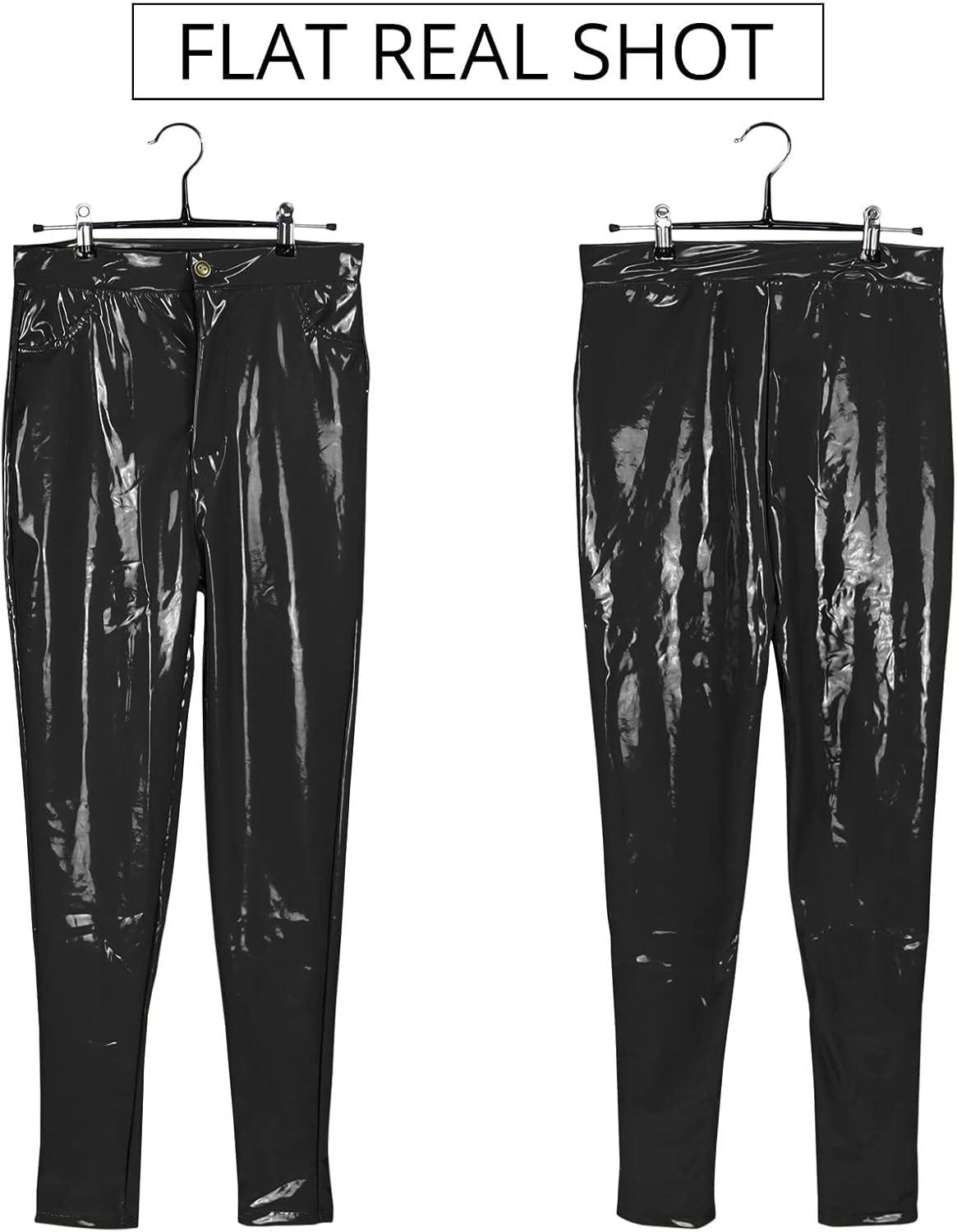 imageBaonmy Leather Pants for Women Faux Leather Leggings Winter Fleece Lining High Waist Leather PantBlack