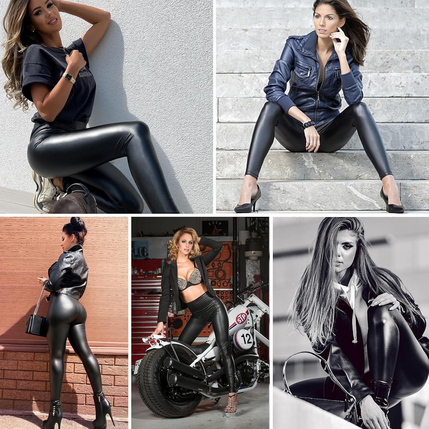 imageBuauty Faux Leather Leggings for Women High Waisted Leather Pants Tummy Control Stretch Pleather PU Pants Slim Yoga Plus Size Black