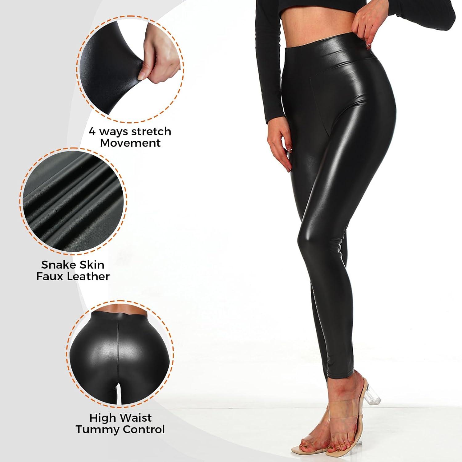 imageBuauty Faux Leather Leggings for Women High Waisted Leather Pants Tummy Control Stretch Pleather PU Pants Slim Yoga Plus Size Black