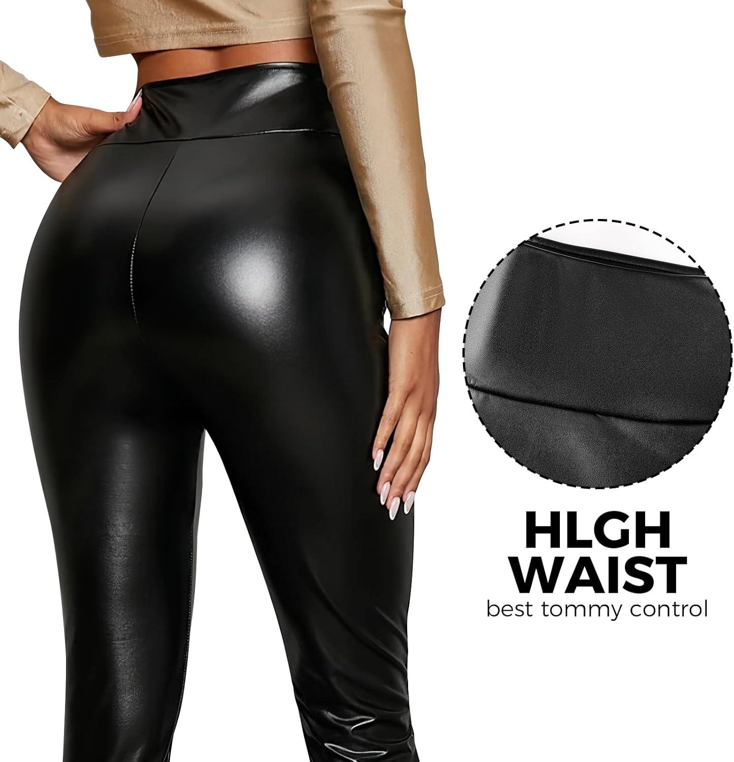 imageBuauty Faux Leather Leggings for Women High Waisted Leather Pants Tummy Control Stretch Pleather PU Pants Slim Yoga Plus Size Black