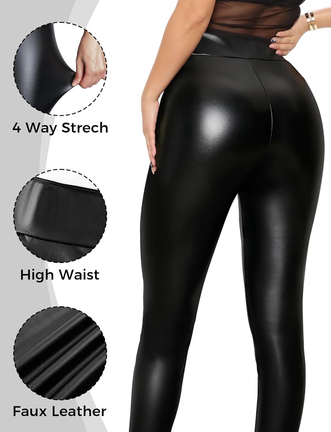 imageBuauty Faux Leather Leggings for Women High Waisted Leather Pants Tummy Control Stretch Pleather PU PantsBlack