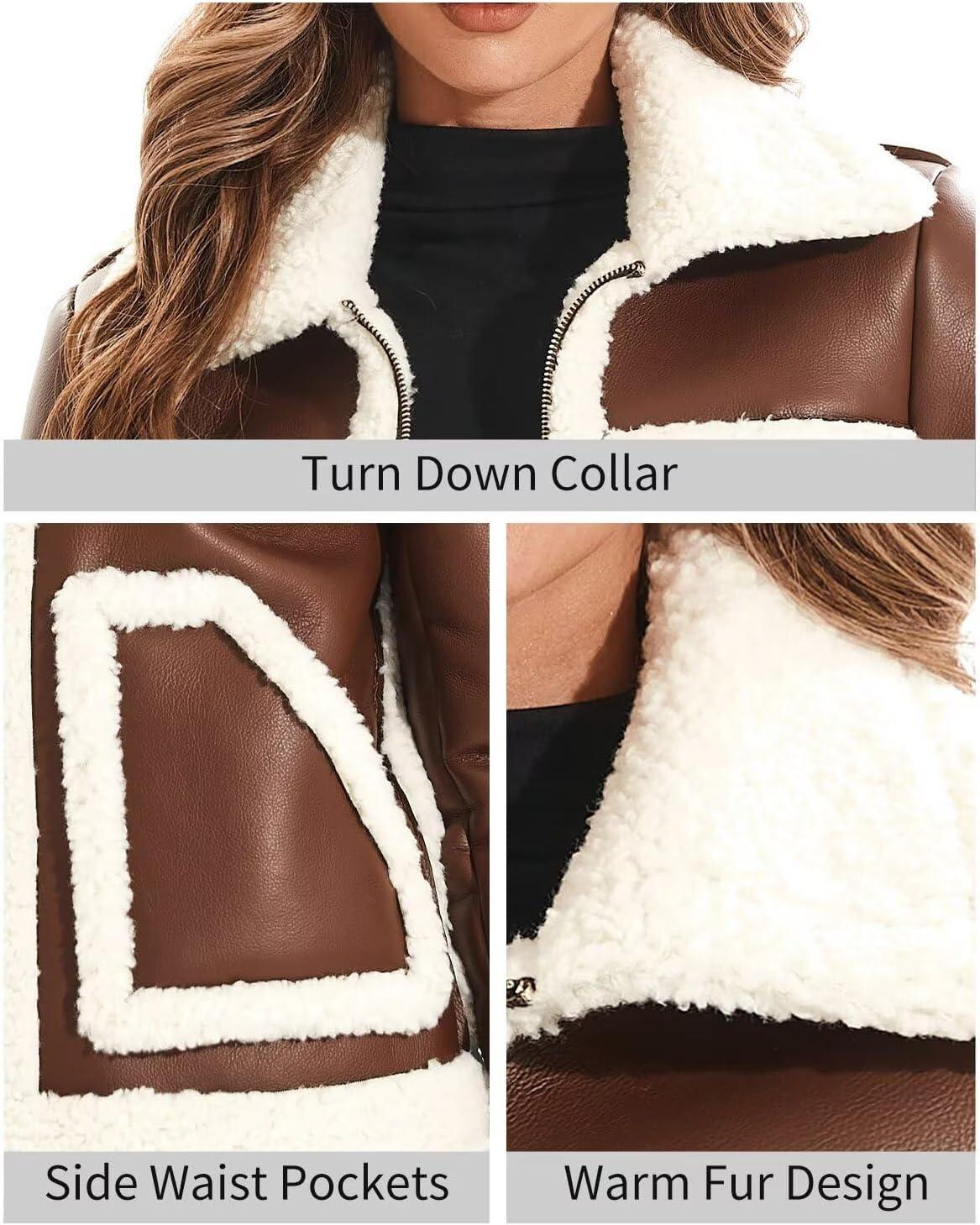 imageDIASHINY Womens Faux Shearing Fur Winter Coat Warm Thick Fur Lined Faux Leather Jacket038 Blackwhite