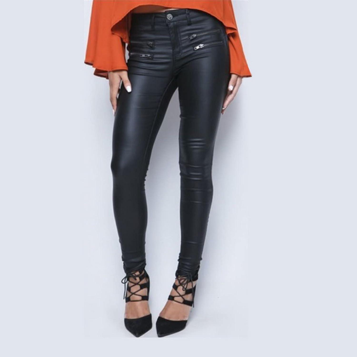 imageFaringoto Womens Pu Slim Pants Faux Leather Stretch Skinny Jeans Pencil Pants Biker Pants016