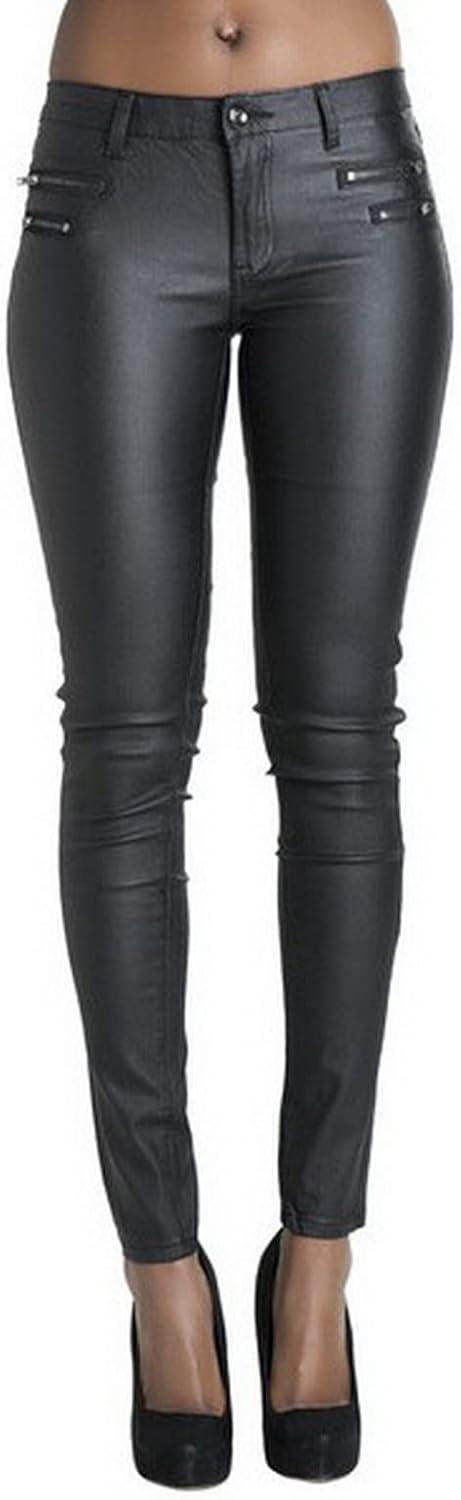 imageFaringoto Womens Pu Slim Pants Faux Leather Stretch Skinny Jeans Pencil Pants Biker Pants016