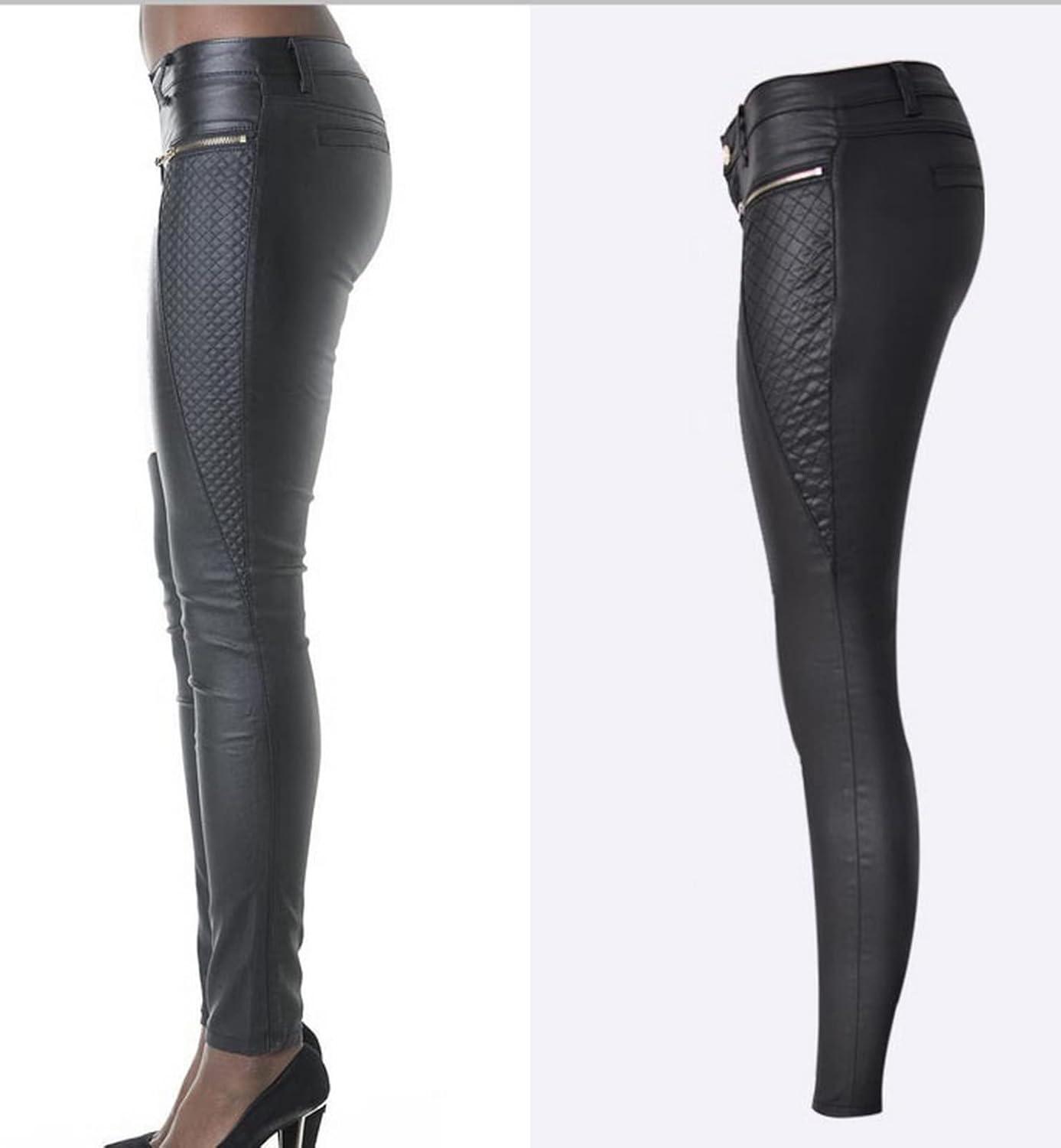 imageFaringoto Womens Pu Slim Pants Faux Leather Stretch Skinny Jeans Pencil Pants Biker Pants045