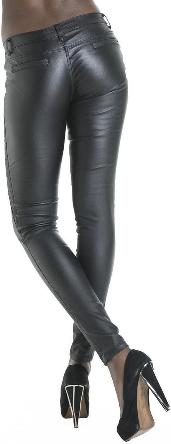imageFaringoto Womens Pu Slim Pants Faux Leather Stretch Skinny Jeans Pencil Pants Biker Pants045