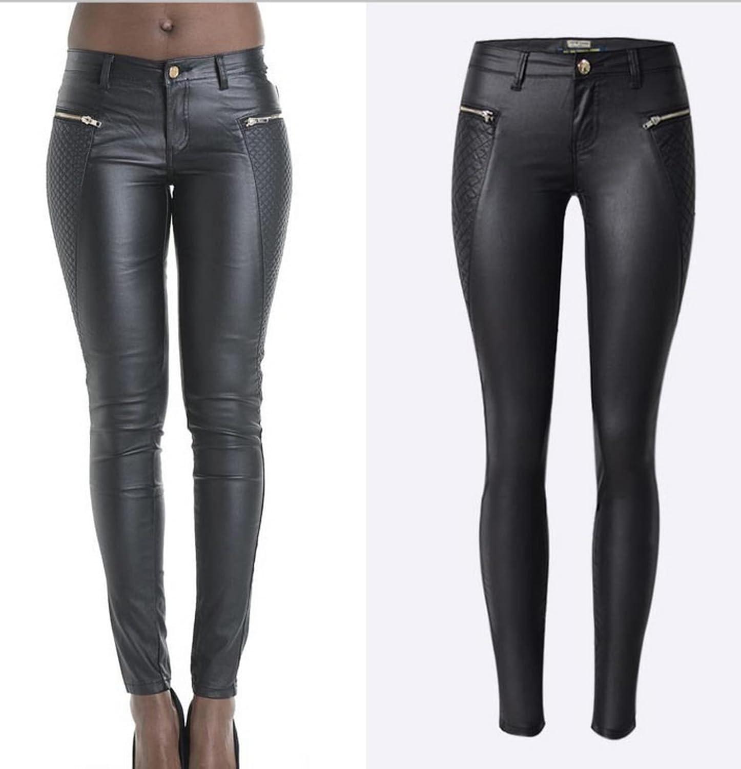 imageFaringoto Womens Pu Slim Pants Faux Leather Stretch Skinny Jeans Pencil Pants Biker Pants045