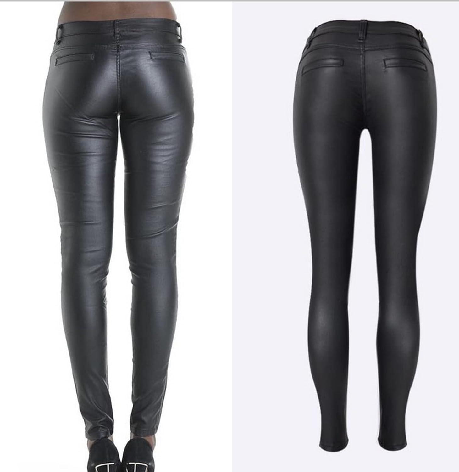 imageFaringoto Womens Pu Slim Pants Faux Leather Stretch Skinny Jeans Pencil Pants Biker Pants045