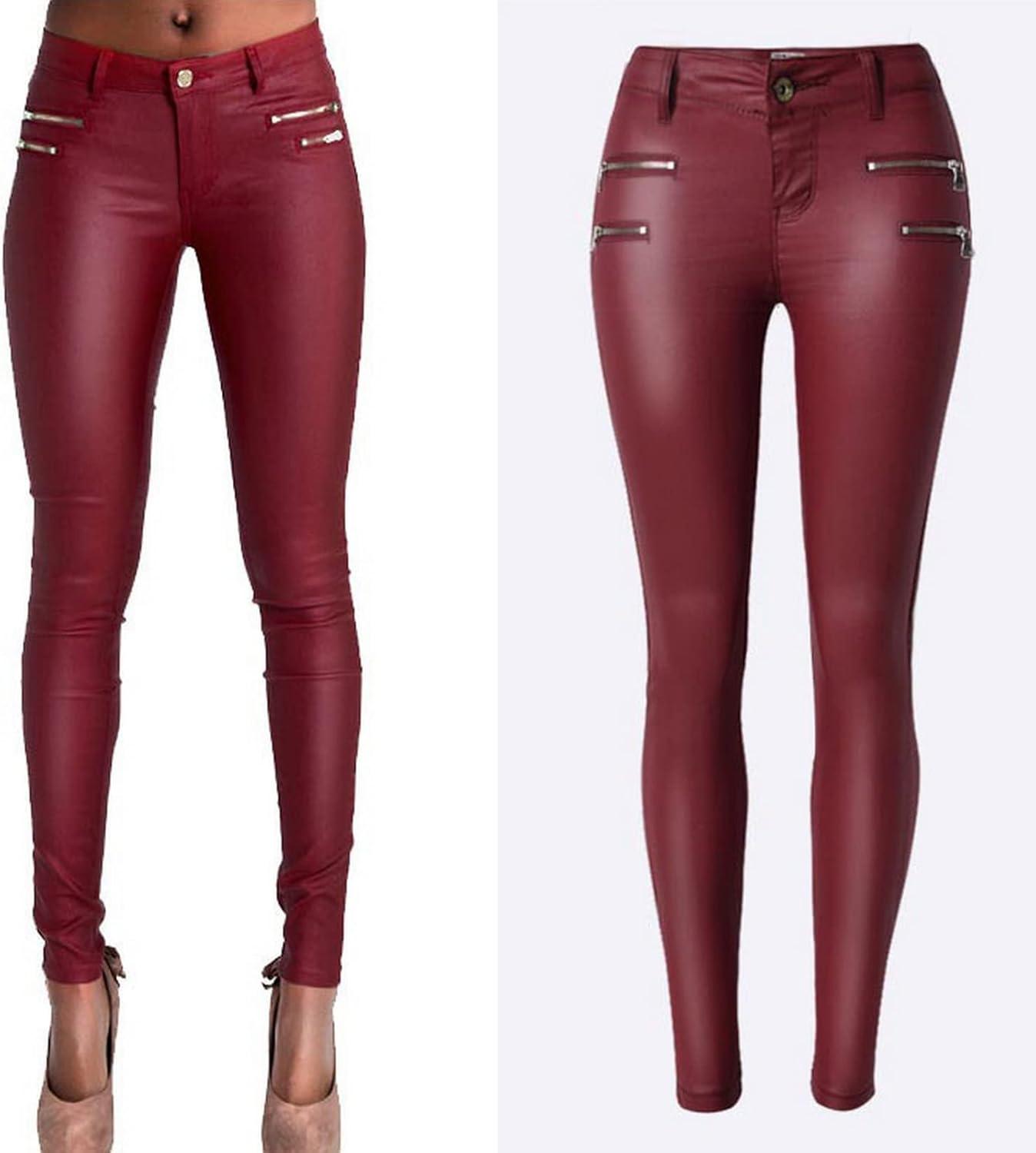 imageFaringoto Womens Pu Slim Pants Faux Leather Stretch Skinny Jeans Pencil Pants Biker Pants058