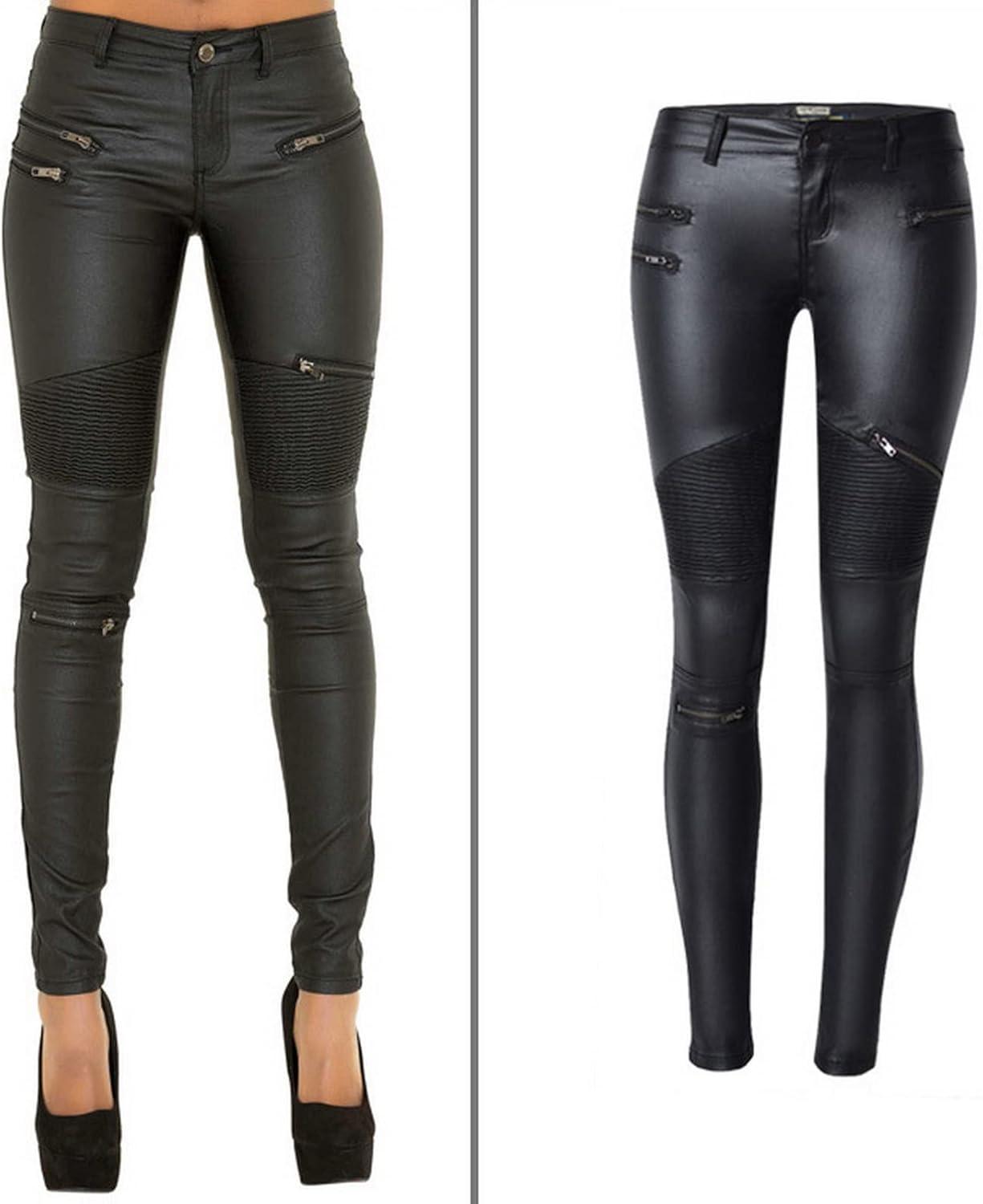 imageFaringoto Womens Pu Slim Pants Faux Leather Stretch Skinny Jeans Pencil Pants Biker Pants113