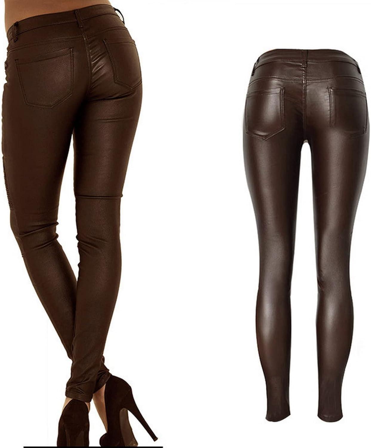 imageFaringoto Womens Pu Slim Pants Faux Leather Stretch Skinny Jeans Pencil Pants Biker Pants230