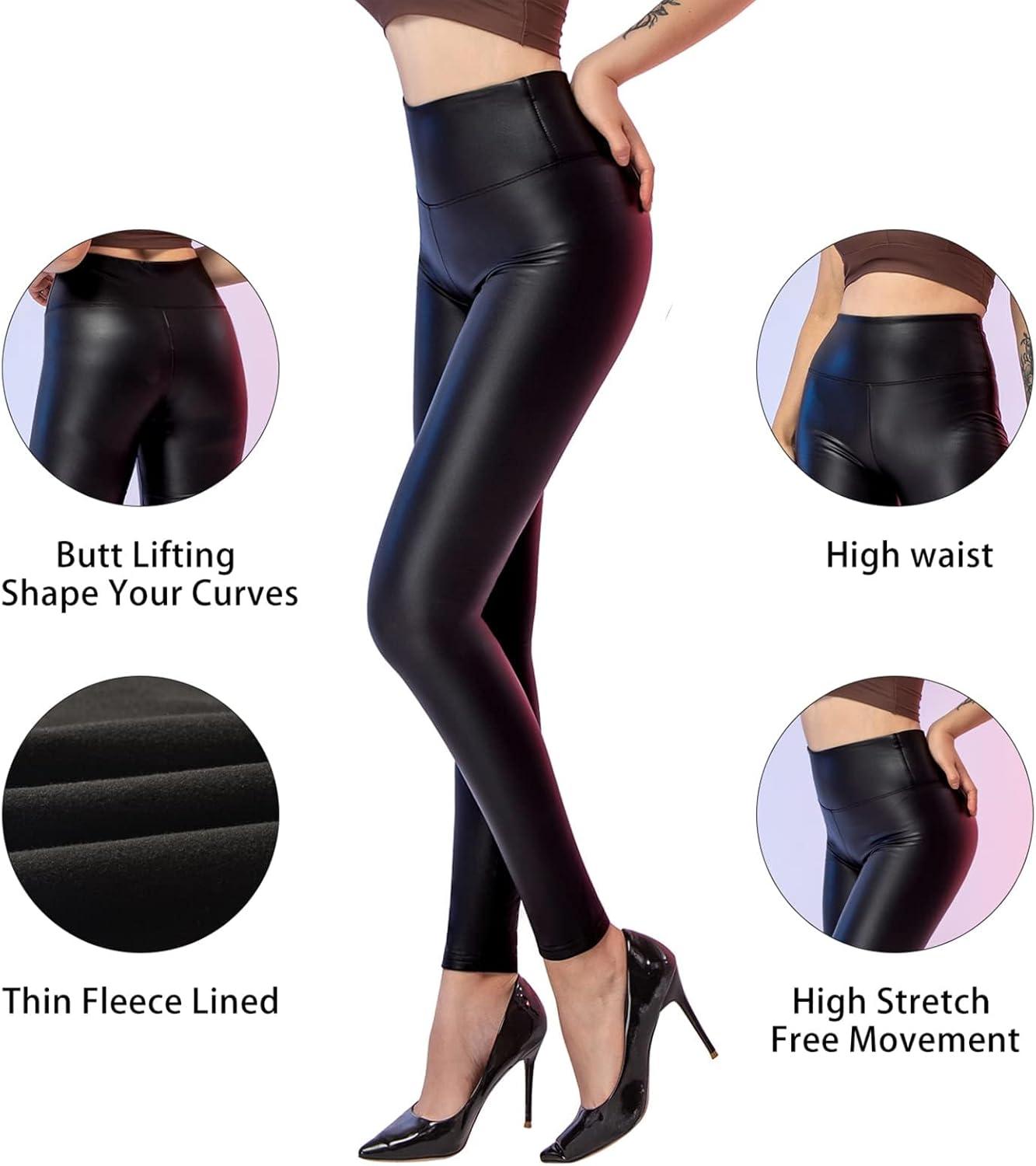 imageFaux Leather Leggings for Women High Waisted Leather Pants Tummy Control Stretch Pleather PU Butt Lifting Pants SlimBlack
