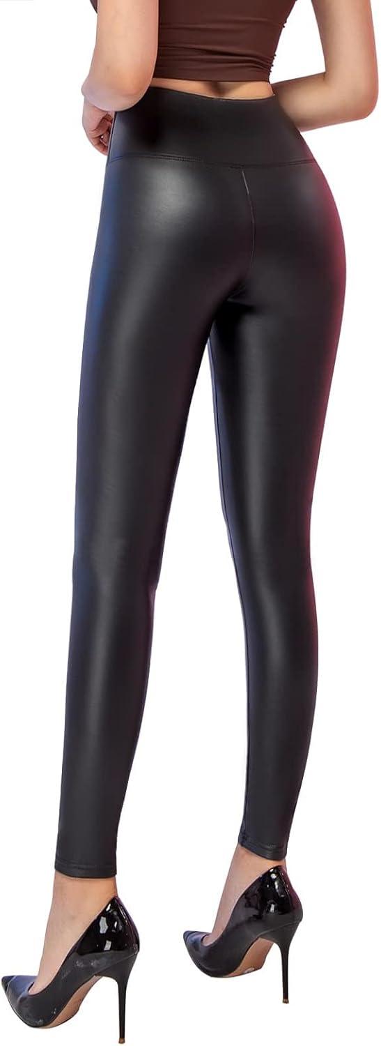 imageFaux Leather Leggings for Women High Waisted Leather Pants Tummy Control Stretch Pleather PU Butt Lifting Pants SlimBlack