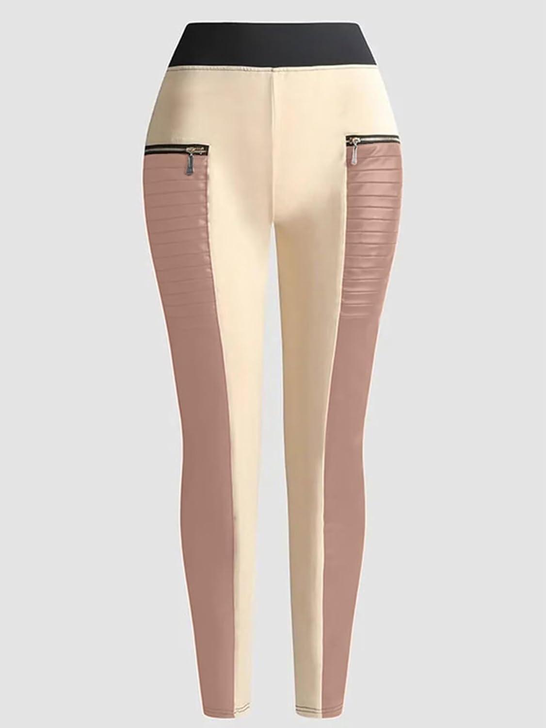 imageFlamingals Faux Leather Leggings for Women Tummy Control High Waisted Motorcycle Leggings Women with Pockets Patch ZipRose Pink