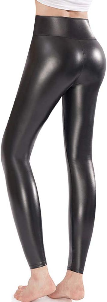 imageGinasy Faux Leather Leggings for Women Tummy Control Stretch High Waist Pleather Pants with Thin Fleece LinedBlack