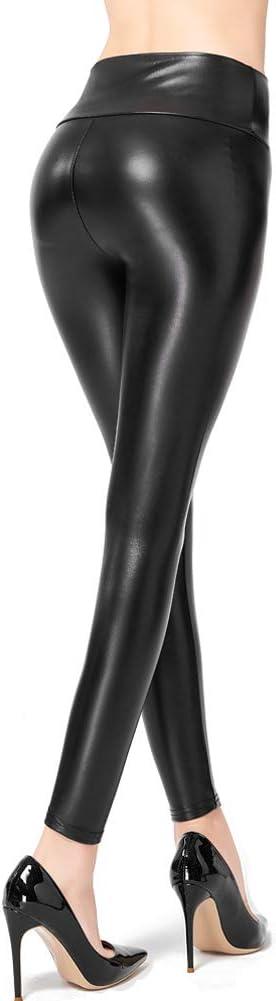 imageGinasy Faux Leather Leggings for Women Tummy Control Stretch High Waist Pleather Pants with Thin Fleece LinedBlack