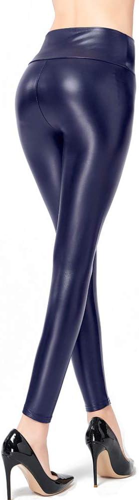 imageGinasy Faux Leather Leggings for Women Tummy Control Stretch High Waist Pleather Pants with Thin Fleece LinedBlue