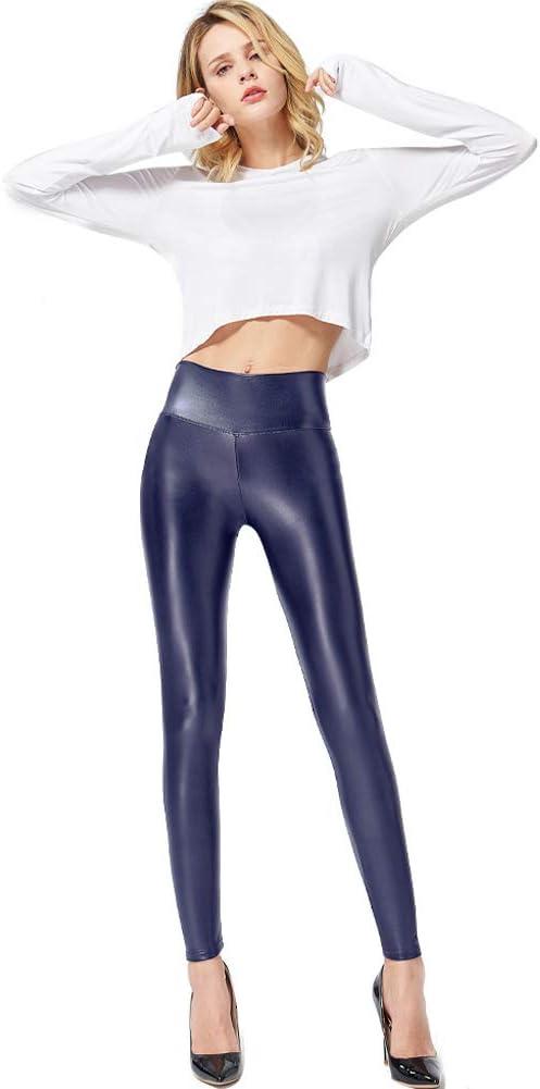 imageGinasy Faux Leather Leggings for Women Tummy Control Stretch High Waist Pleather Pants with Thin Fleece LinedBlue