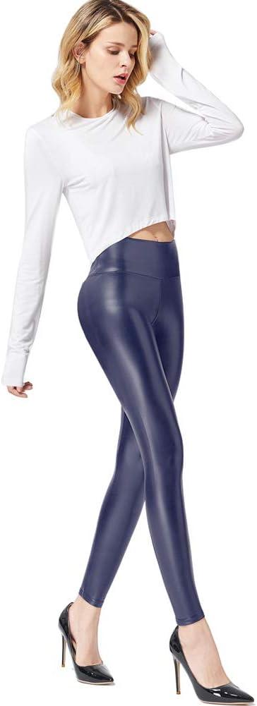 imageGinasy Faux Leather Leggings for Women Tummy Control Stretch High Waist Pleather Pants with Thin Fleece LinedBlue