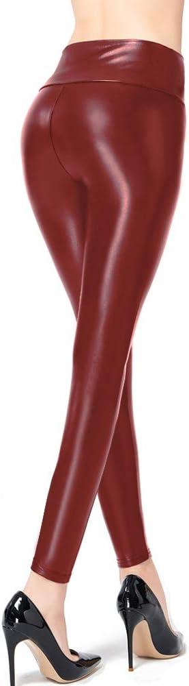 imageGinasy Faux Leather Leggings for Women Tummy Control Stretch High Waist Pleather Pants with Thin Fleece LinedRed