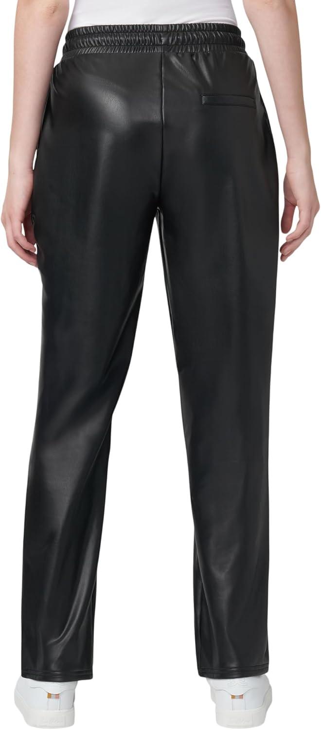 imageHUE Womens High Rise Faux Leather Straight Leg PantsBlack