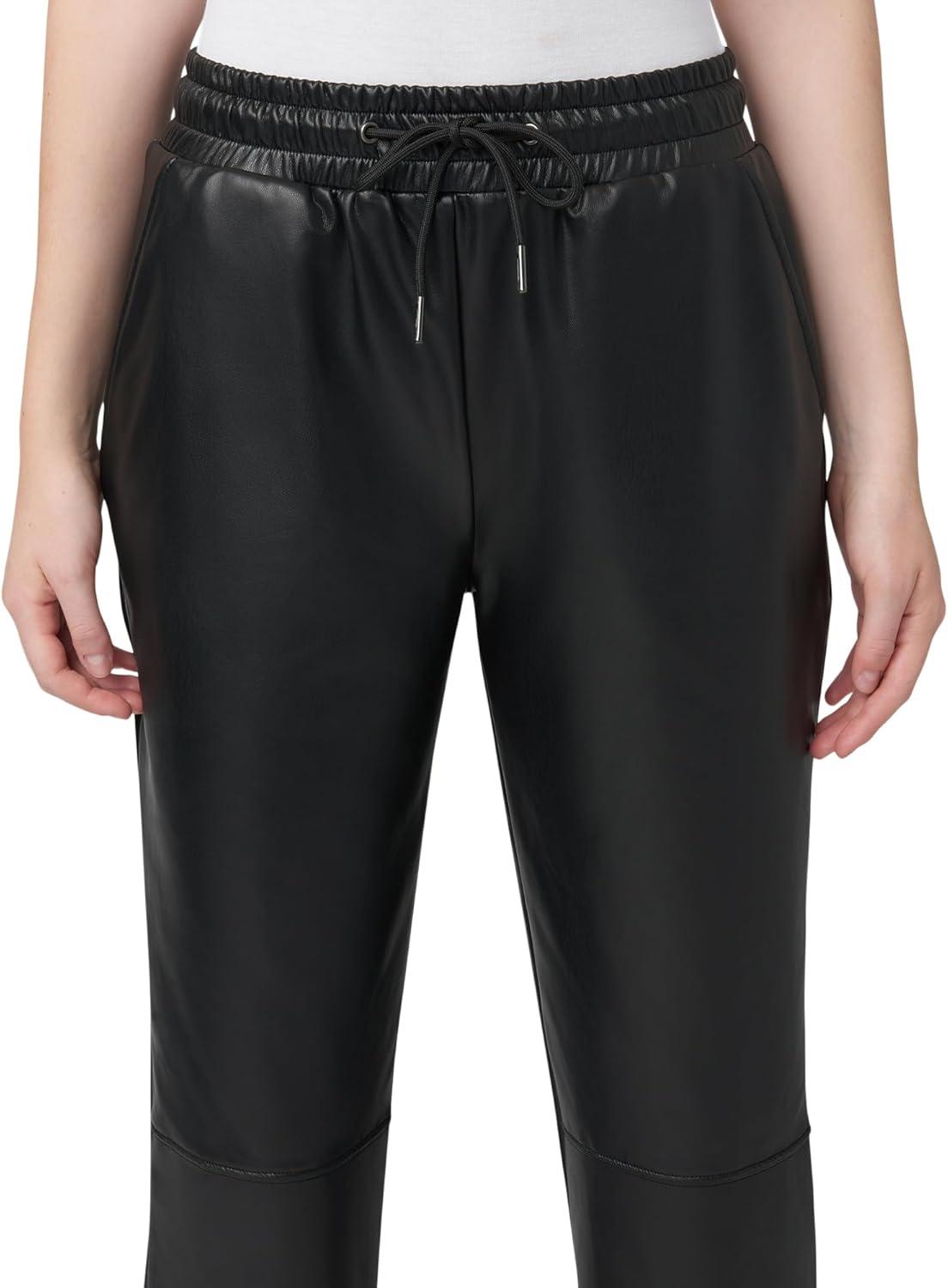 imageHUE Womens High Rise Faux Leather Straight Leg PantsBlack