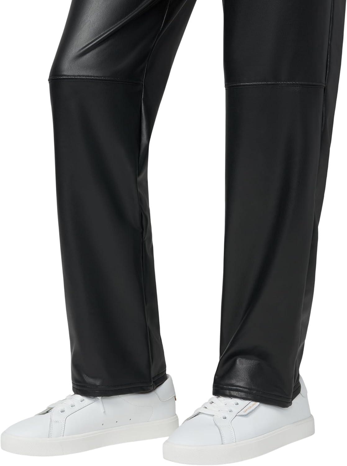 imageHUE Womens High Rise Faux Leather Straight Leg PantsBlack