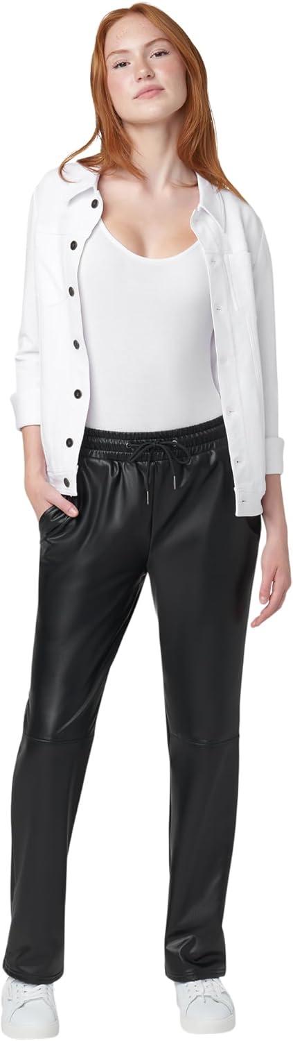 imageHUE Womens High Rise Faux Leather Straight Leg PantsBlack