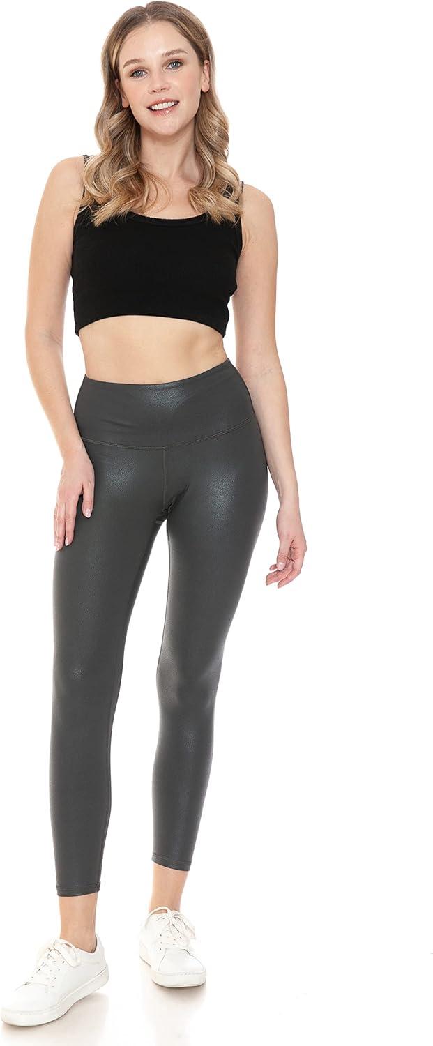 imageLeggings Depot Womens High Waist Faux Leather Leggings Tights Pleather Pants78 Lengthmattecharcoal