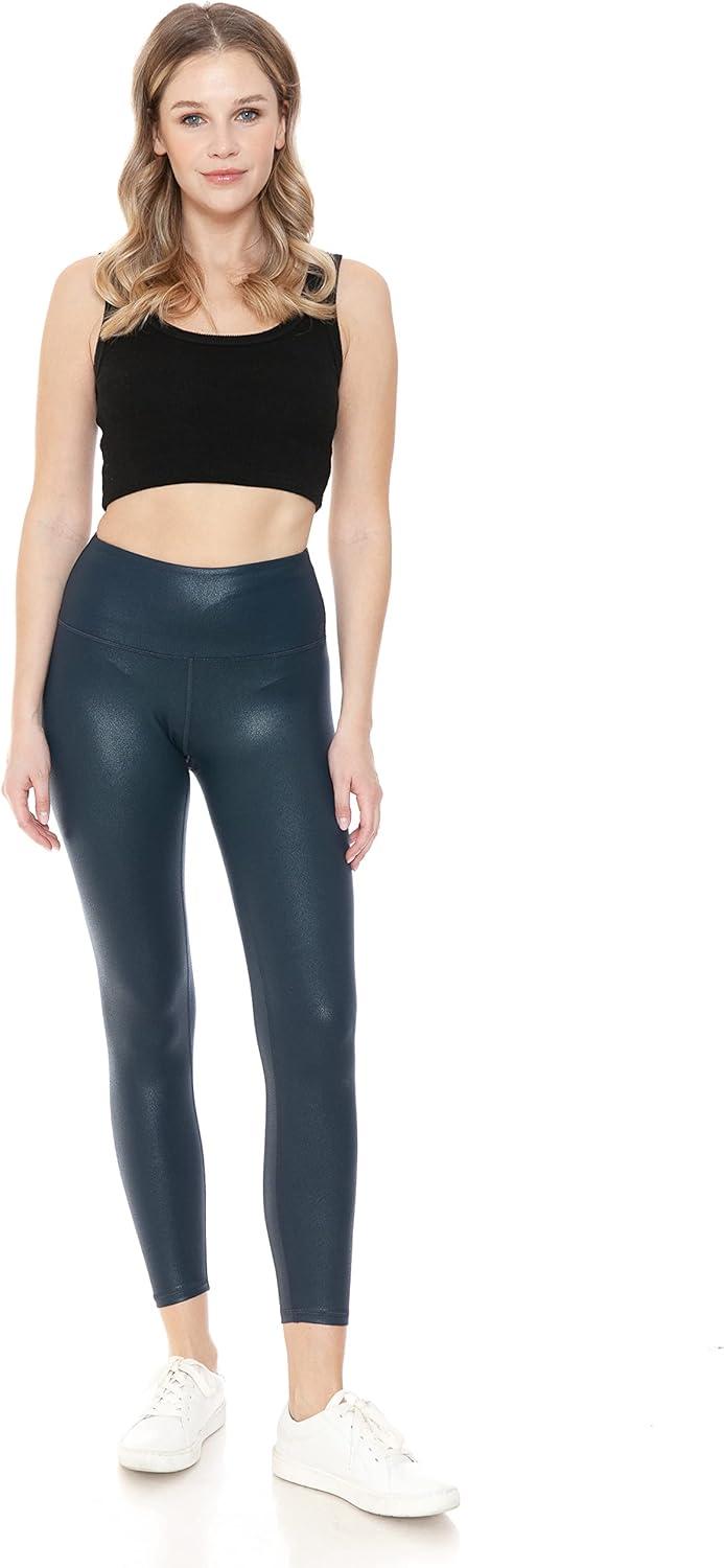 imageLeggings Depot Womens High Waist Faux Leather Leggings Tights Pleather Pants78 Lengthmattenavy