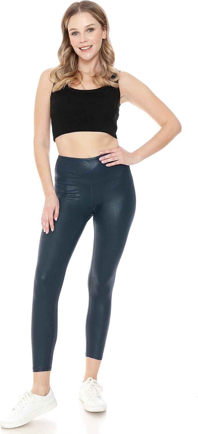 imageLeggings Depot Womens High Waist Faux Leather Leggings Tights Pleather Pants78 Lengthmattenavy