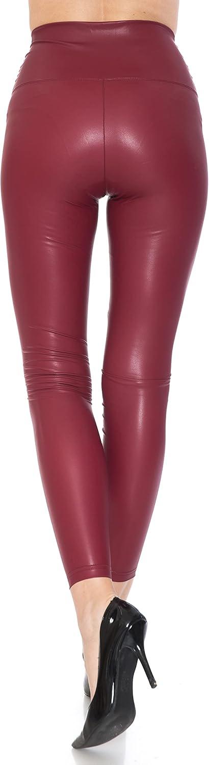 imageLeggings Depot Womens High Waist Faux Leather Leggings Tights Pleather PantsBurgundy