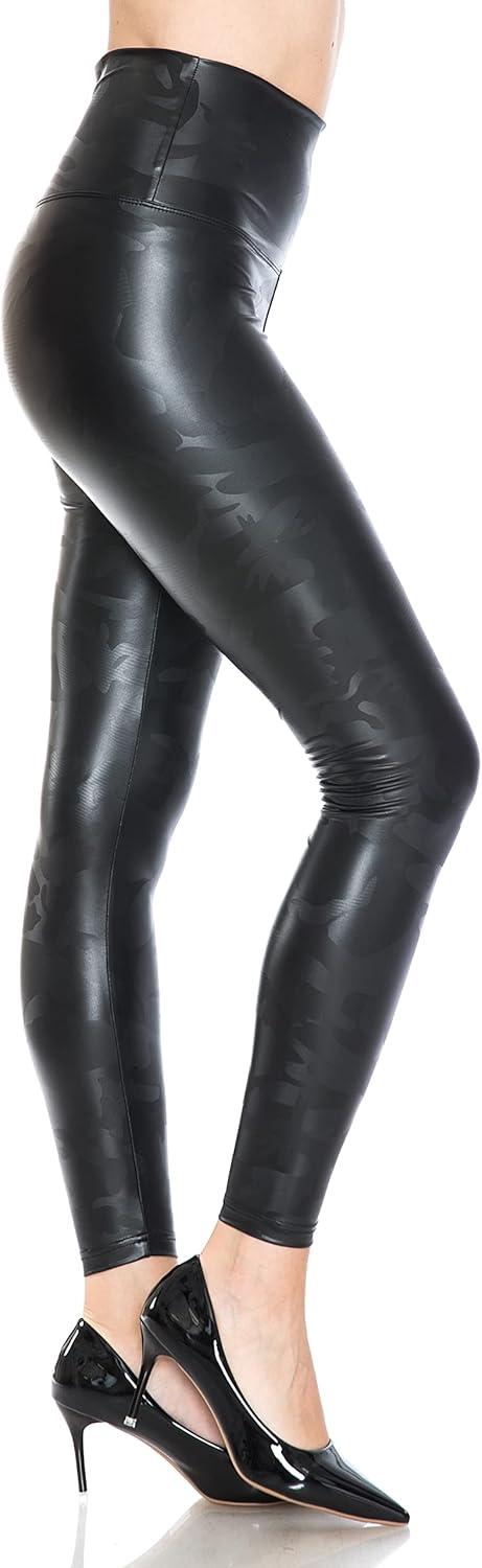 imageLeggings Depot Womens High Waist Faux Leather Leggings Tights Pleather PantsCamoblack