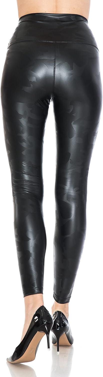 imageLeggings Depot Womens High Waist Faux Leather Leggings Tights Pleather PantsCamoblack