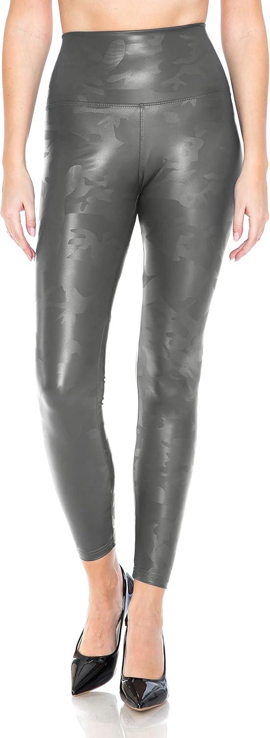 imageLeggings Depot Womens High Waist Faux Leather Leggings Tights Pleather PantsCamogrey