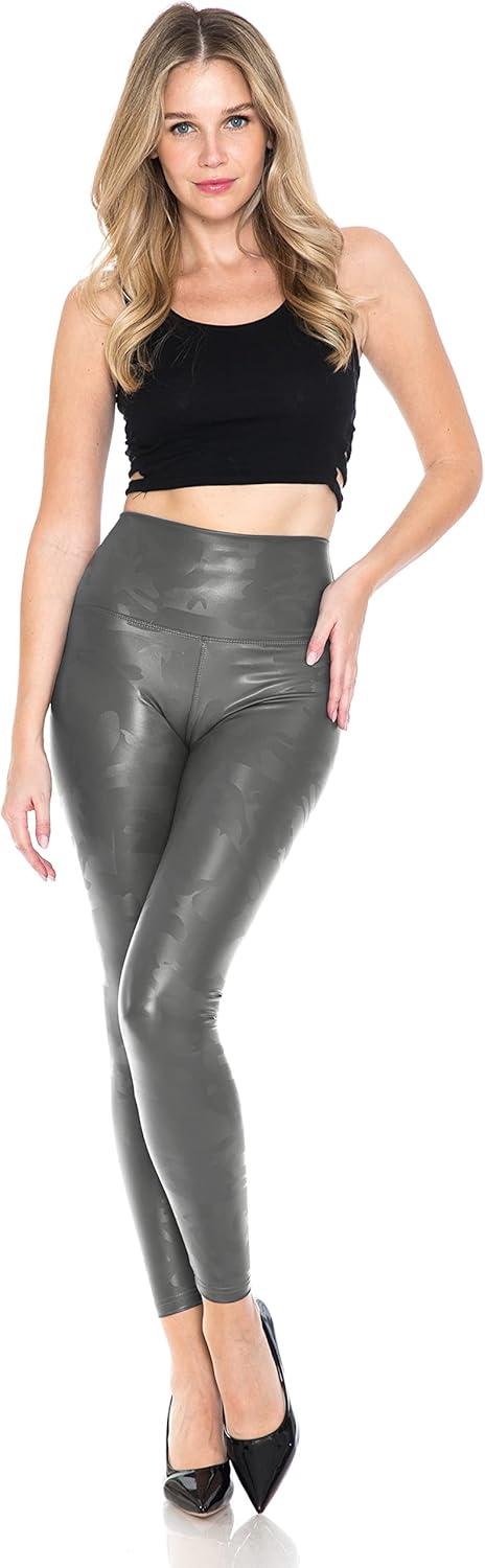 imageLeggings Depot Womens High Waist Faux Leather Leggings Tights Pleather PantsCamogrey