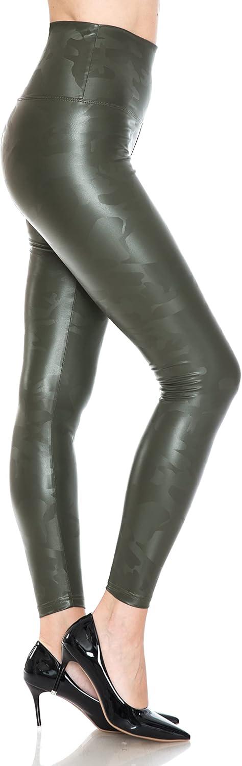 imageLeggings Depot Womens High Waist Faux Leather Leggings Tights Pleather PantsCamoolive