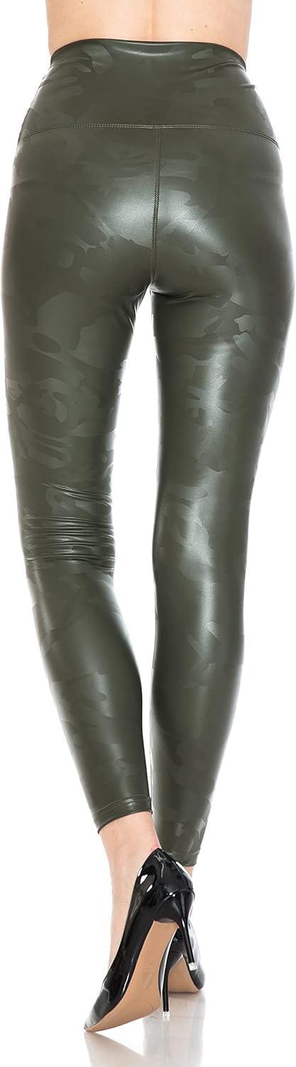 imageLeggings Depot Womens High Waist Faux Leather Leggings Tights Pleather PantsCamoolive