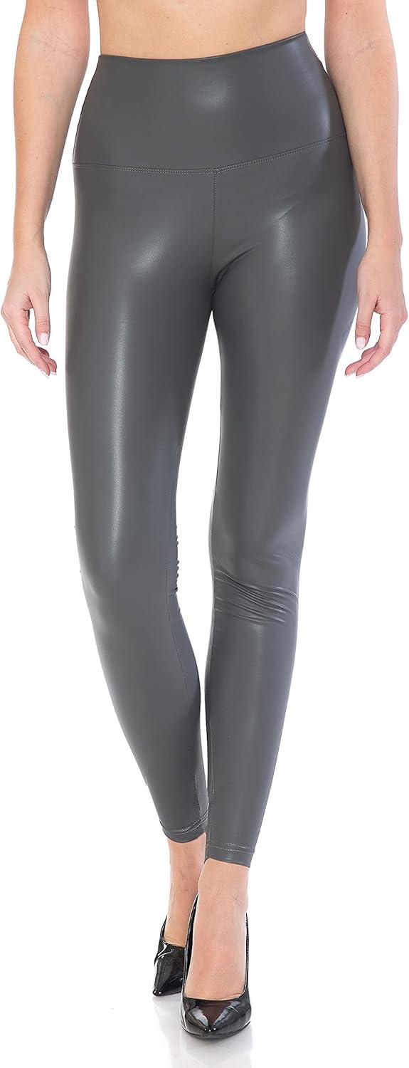 imageLeggings Depot Womens High Waist Faux Leather Leggings Tights Pleather PantsCharcoal