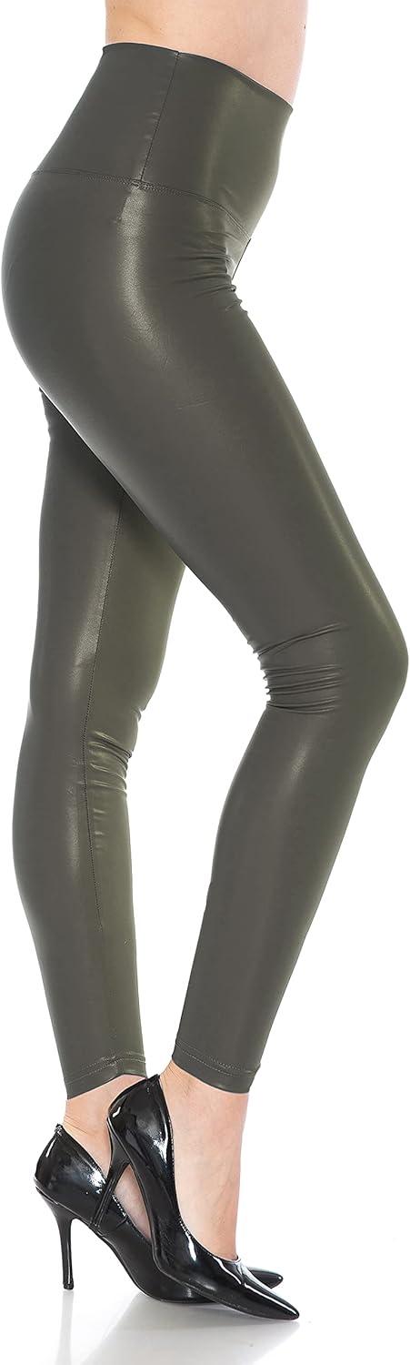 imageLeggings Depot Womens High Waist Faux Leather Leggings Tights Pleather PantsDark Olive