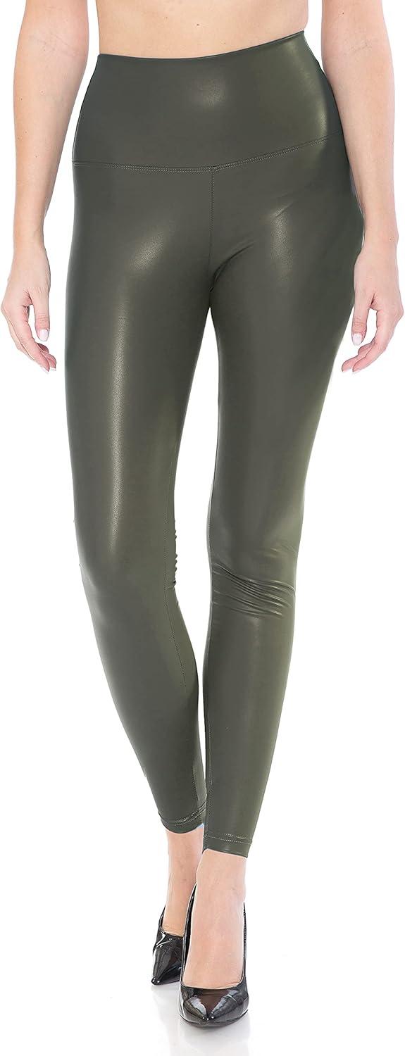 imageLeggings Depot Womens High Waist Faux Leather Leggings Tights Pleather PantsDark Olive