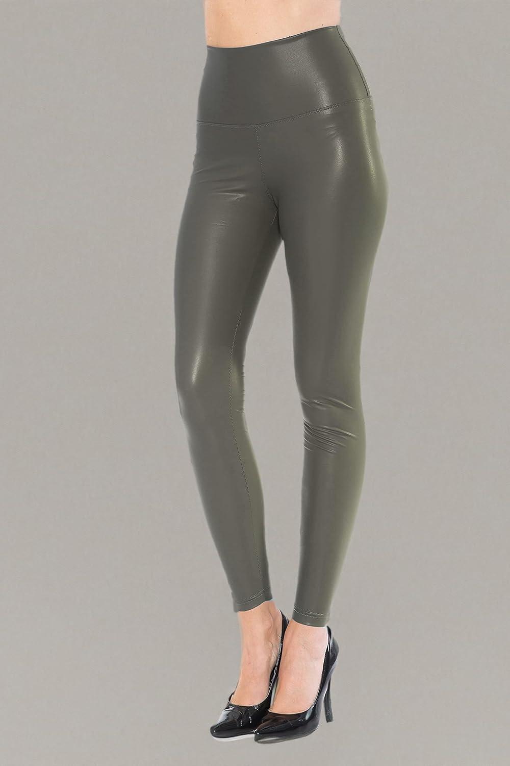 imageLeggings Depot Womens High Waist Faux Leather Leggings Tights Pleather PantsDark Olive