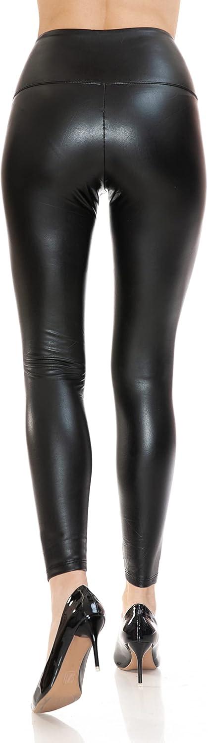 imageLeggings Depot Womens High Waist Faux Leather Leggings Tights Pleather PantsFleece Linedblack