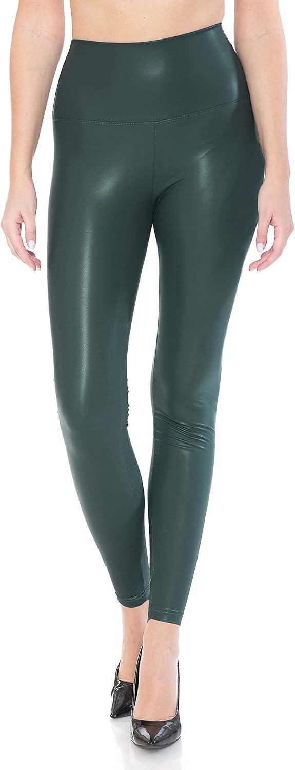 imageLeggings Depot Womens High Waist Faux Leather Leggings Tights Pleather PantsHunter Green