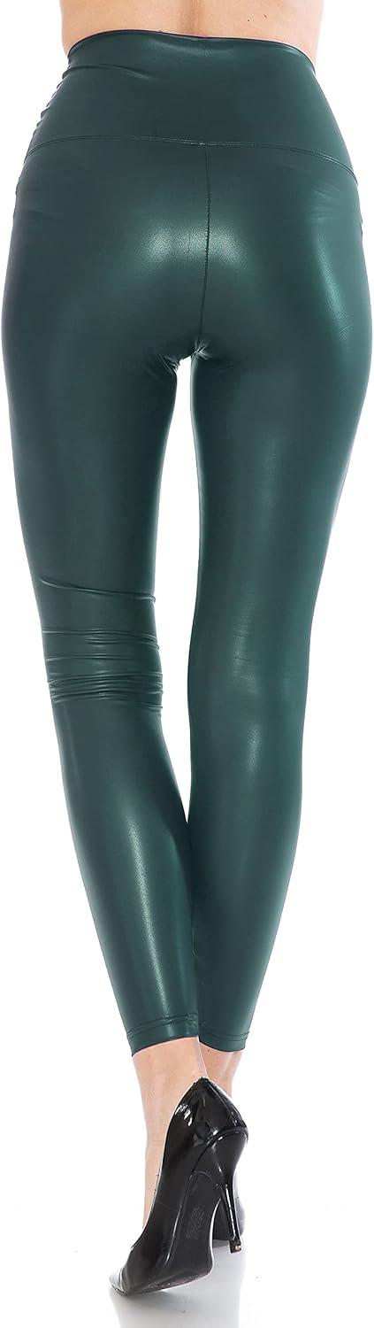 imageLeggings Depot Womens High Waist Faux Leather Leggings Tights Pleather PantsHunter Green