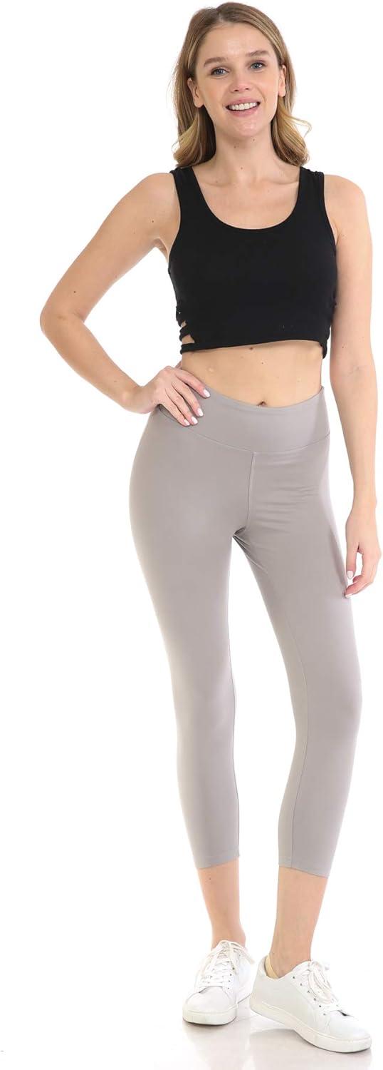 imageLeggings Depot Womens High Waist Faux Leather Leggings Tights Pleather PantsLight Grey