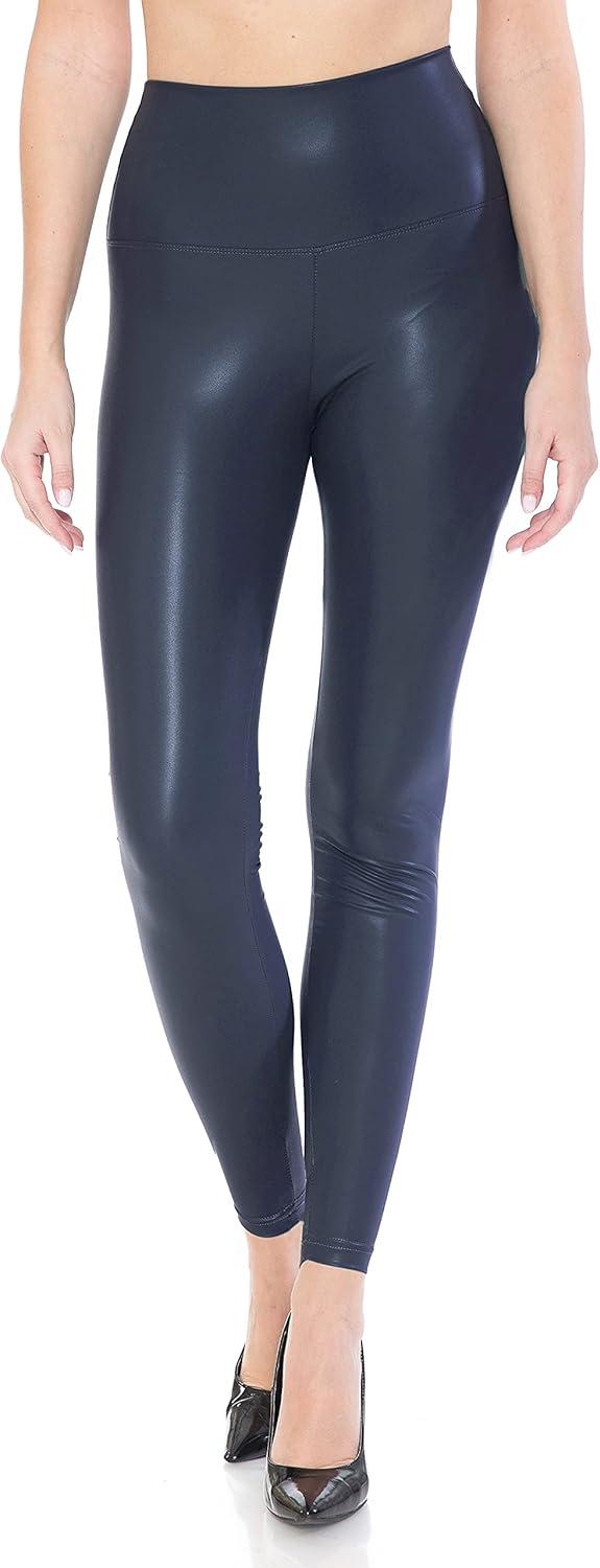 imageLeggings Depot Womens High Waist Faux Leather Leggings Tights Pleather PantsNavy