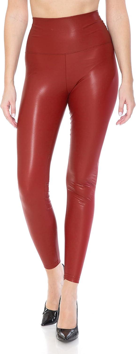 imageLeggings Depot Womens High Waist Faux Leather Leggings Tights Pleather PantsRed