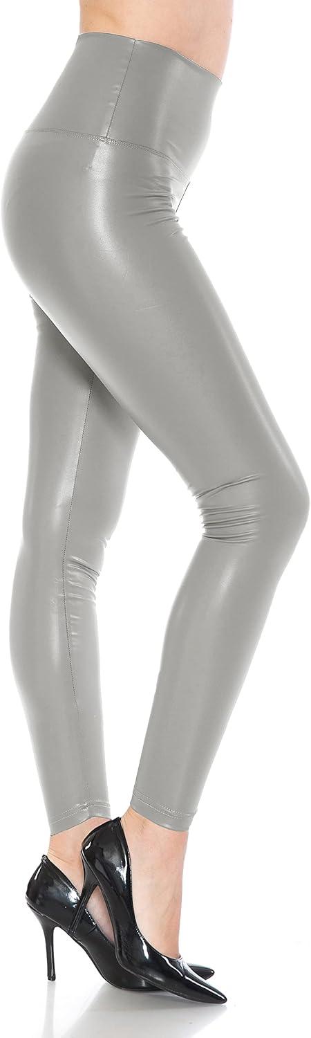 imageLeggings Depot Womens High Waist Faux Leather Leggings Tights Pleather PantsSilver