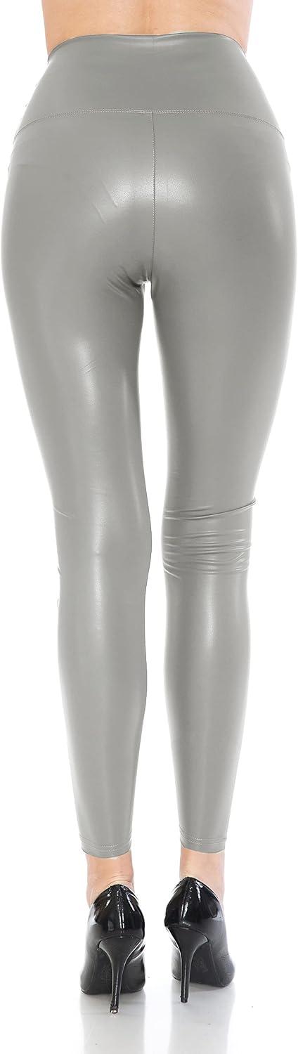 imageLeggings Depot Womens High Waist Faux Leather Leggings Tights Pleather PantsSilver